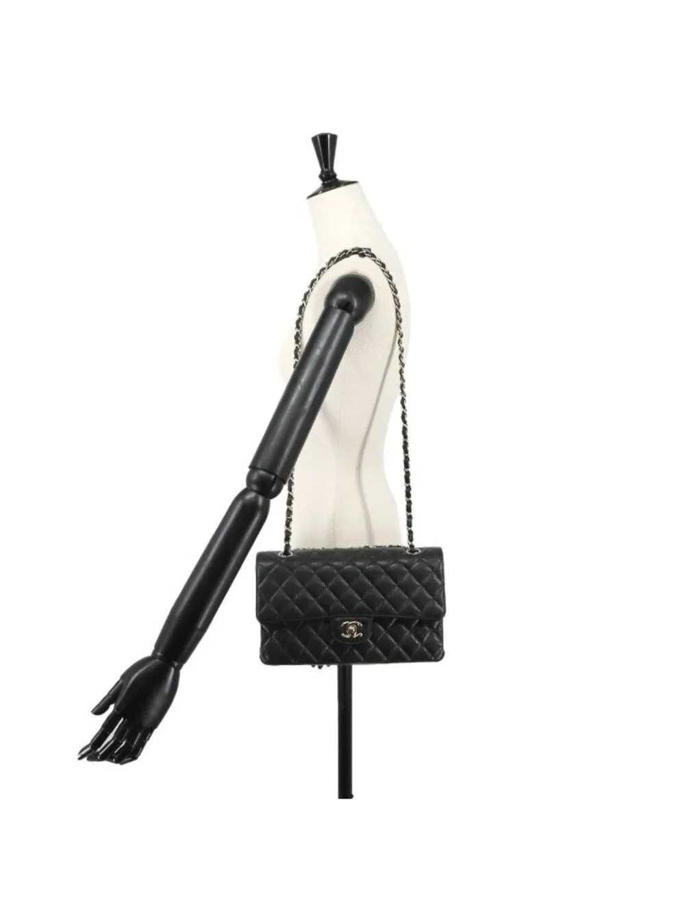 Chanel Quilted 25 Chain Shoulder Bag Caviar Leather Black Silver
